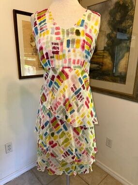 Click by Color Me Cotton Multicolor Tiered V-Neck Summer Dress Size Large